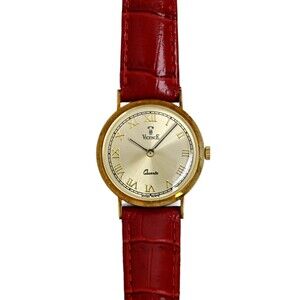 Vicence 14k Gold Ladies Vintage 1990's Watch Red Genuine Leather
